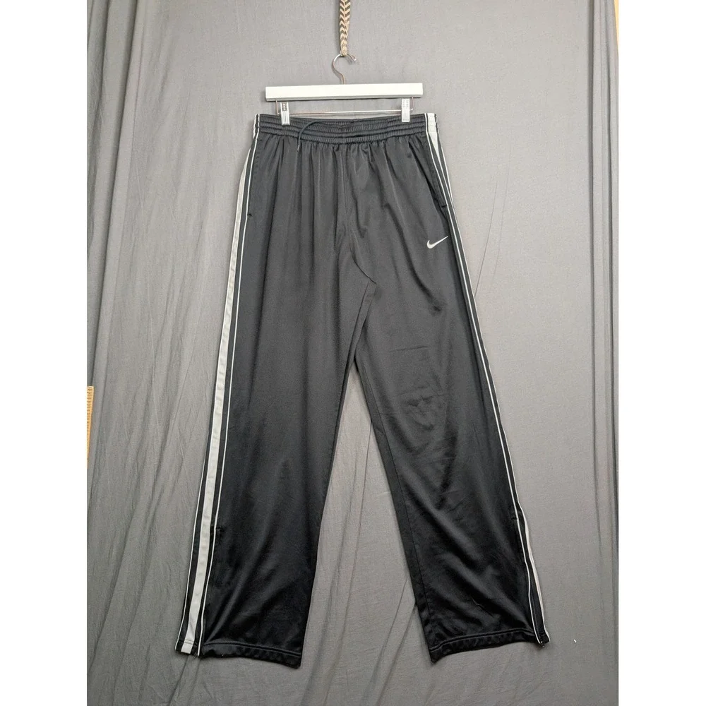 Nike Mens Track Pants Black White Side Stripe Elastic Waist Ankle‎ Zip LT